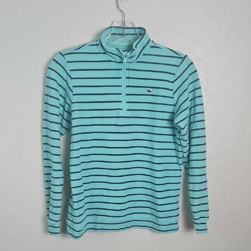 Vineyard Vines Aqua Striped Quarter ZIP Sleeve Tee